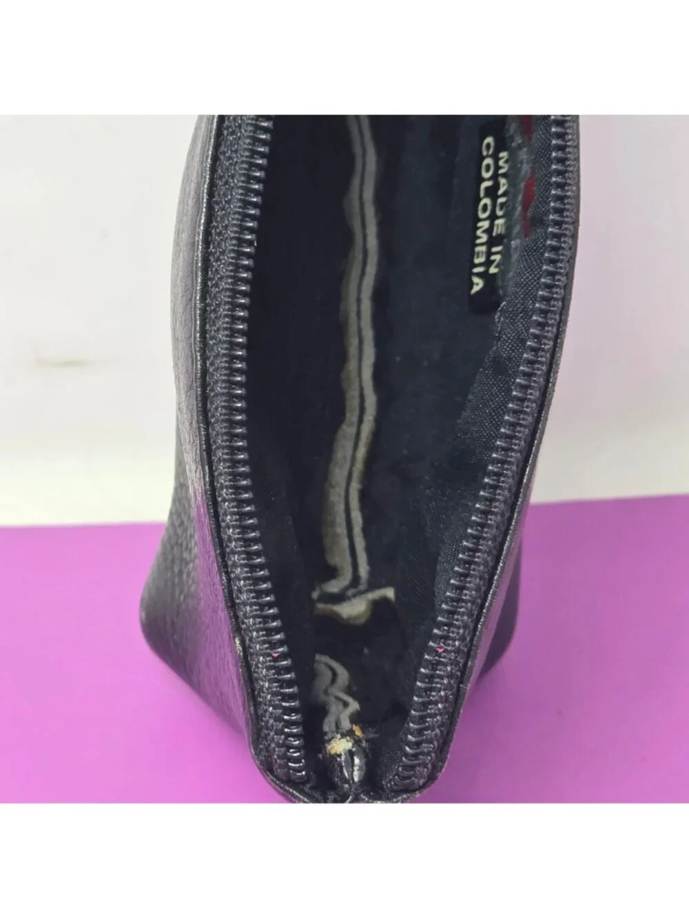 Vintage Hobo International Black Leather Zippered‎ Pouch Made In Colombia